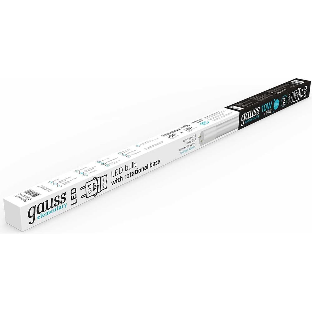 Лампа Gauss Elementary T8 10W 780lm 4000K G13 600mm стекло поворотная LED 93020-R