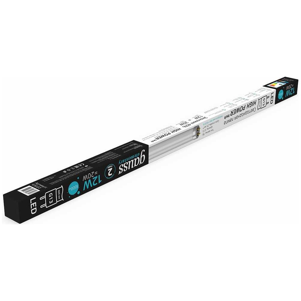 Лампа Gauss Elementary T8, 12W, 1000lm, 4000K, G13, 600mm, стекло, LED, 1/20 93022