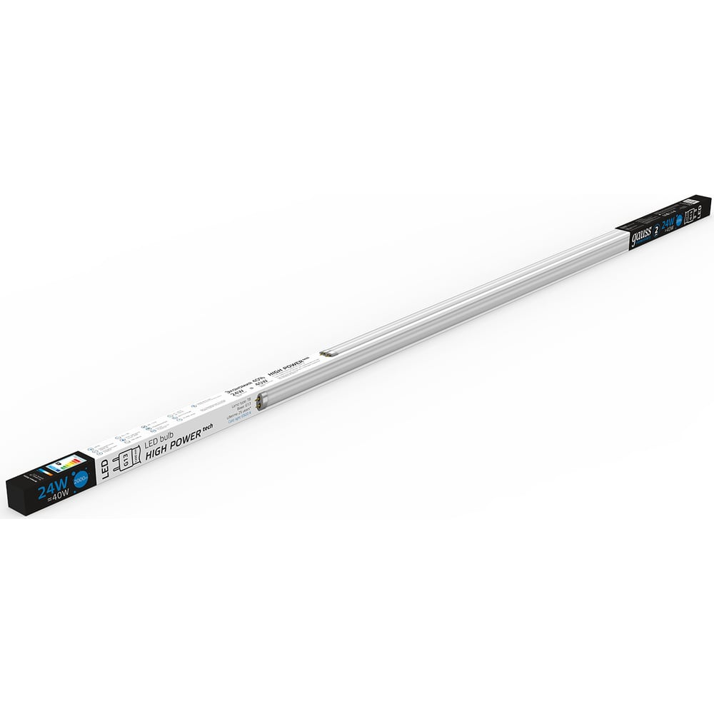 Лампа Gauss Elementary, T8, 24W, 2000lm, 6500K, G13, 1200mm, стекло, LED, 1/20 93034
