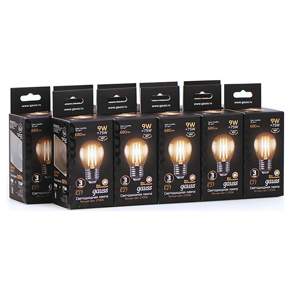 Лампа Gauss LED Filament Шар E27 9W 680lm 2700K 105802109