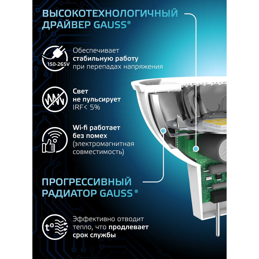 Лампа Gauss LED MR16 GU5.3 7W 4100K SQ 101505207