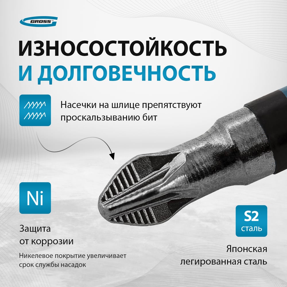 Набор бит (PH2 х127 мм, сталь S2) 5 шт. GROSS 11202