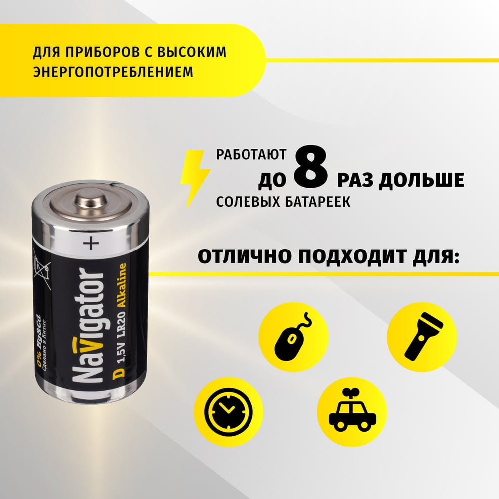 Элемент питания 94 755 NBT-NE-LR20-BP2 блистер 2шт Navigator 94755