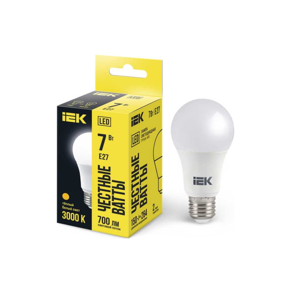 Лампа IEK LED A60 шар 7 Вт 230 В 3000К E27 LLE-A60-7-230-30-E27
