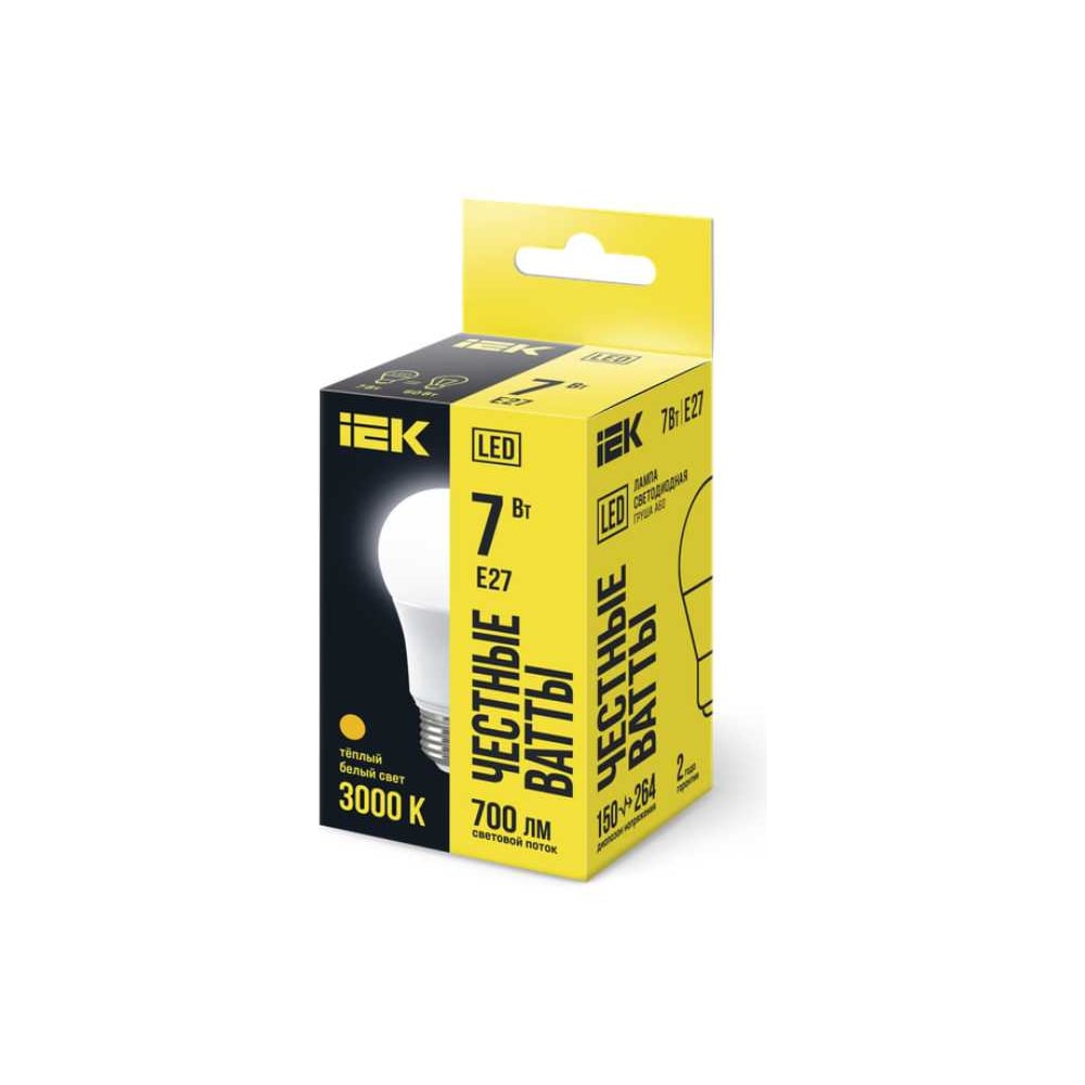 Лампа IEK LED A60 шар 7 Вт 230 В 3000К E27 LLE-A60-7-230-30-E27