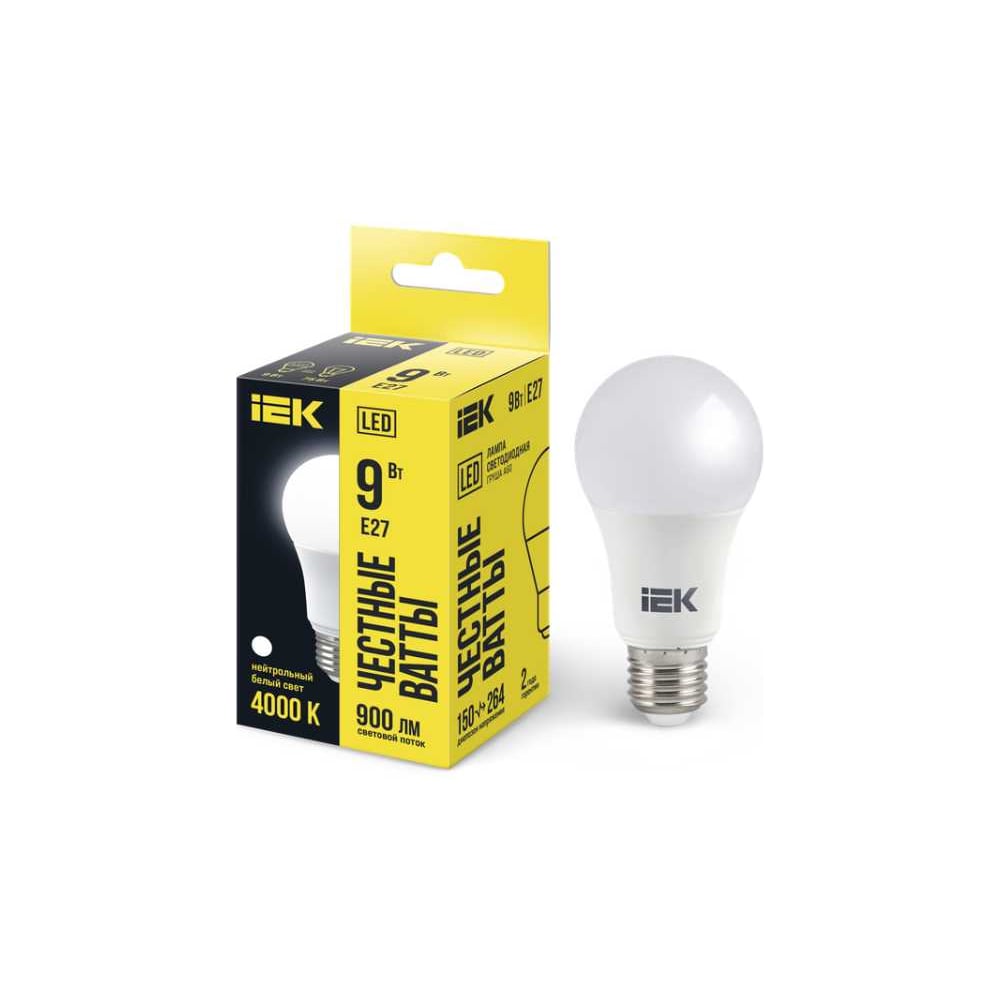 Лампа IEK LED, A60, 9вт, 230В, 4000К, E27 LLE-A60-9-230-40-E27