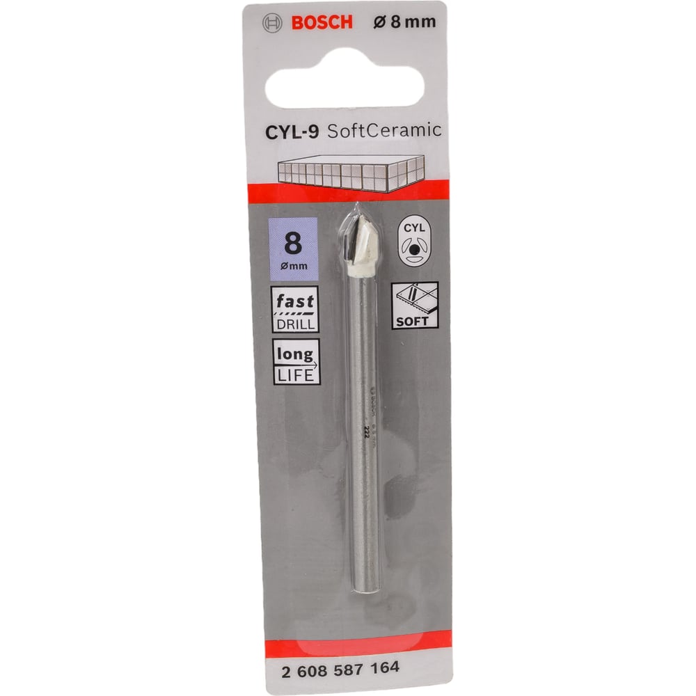 Сверло для стекла, кафеля (8x80 мм; ц/хв; острие конус) Bosch 2608587164