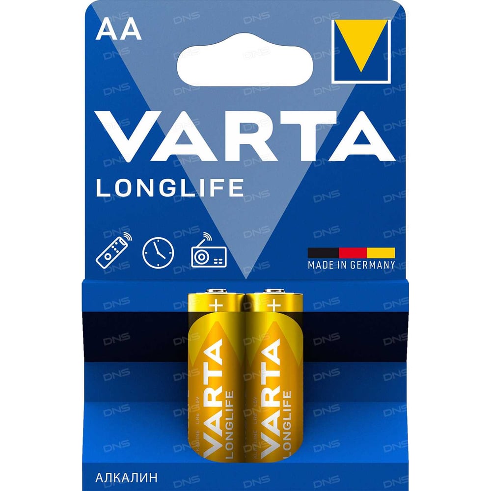 Батарейка Varta LONGLIFE LR6 AA BL2 Alkaline 1.5V (4106) 04106101412