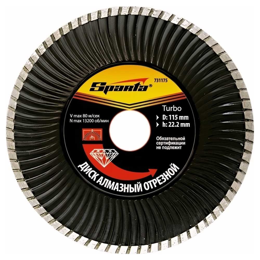 Диск алмазный отрезной Turbo 115x22.2 мм SPARTA 731175