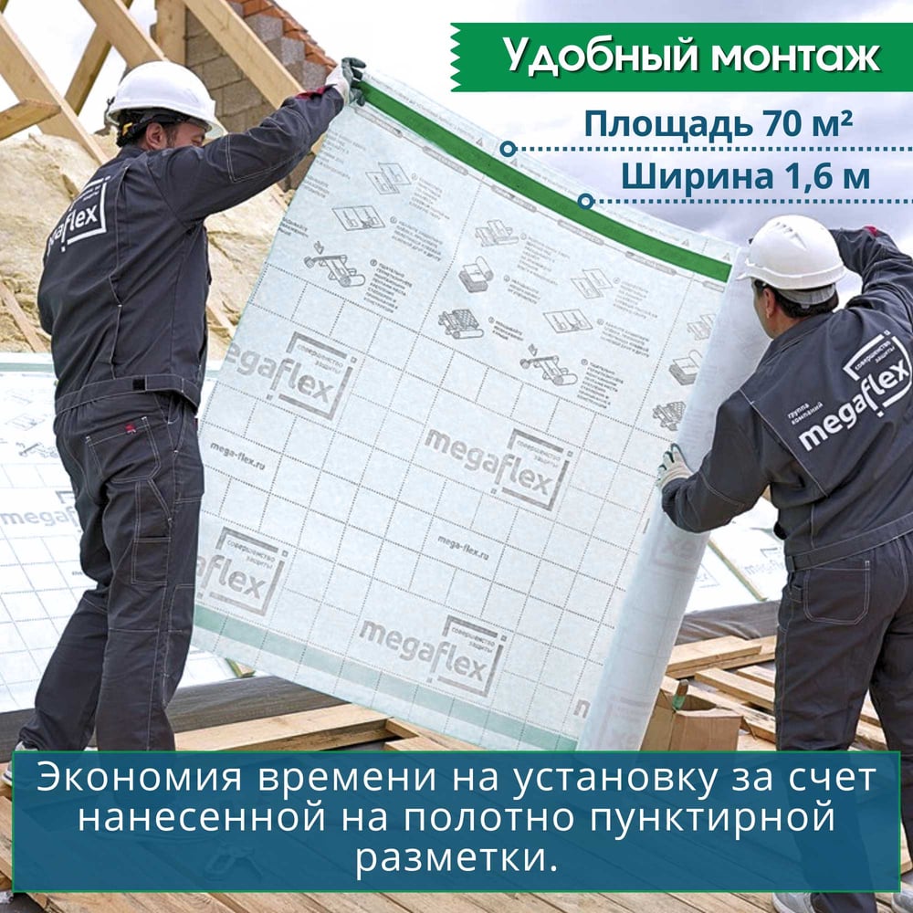Влаго-ветрозащитная однослойная мембрана Megaflex Siding A ш 1.6, 70 м2 с двумя клеевыми MFSID.160.70