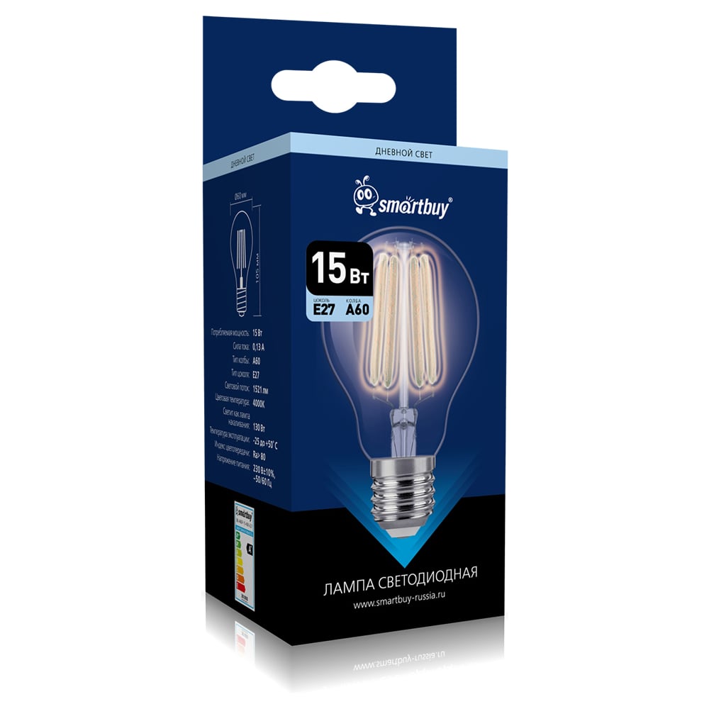 Светодиодная (LED) лампа Smartbuy FIL -A60-15Вт/4000К/E27 SBL-A60F-15-40K-E27