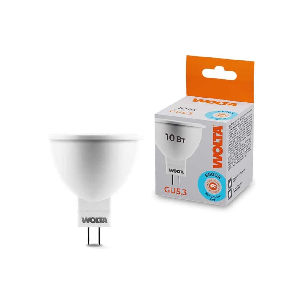 Светодиодная лампа Wolta LED Софит, Spot , 10Вт , 6500K Холодный белый свет, MR16, GU5.3 25WMR16-220-10GU5.3