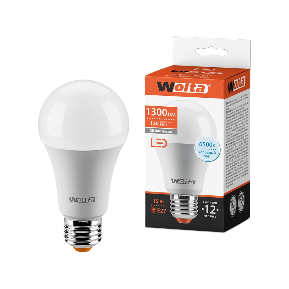 Светодиодная лампа Wolta LED груша, BL, 15Вт, 6500К Холодный белый свет, А60, E27 25W60BL15E27