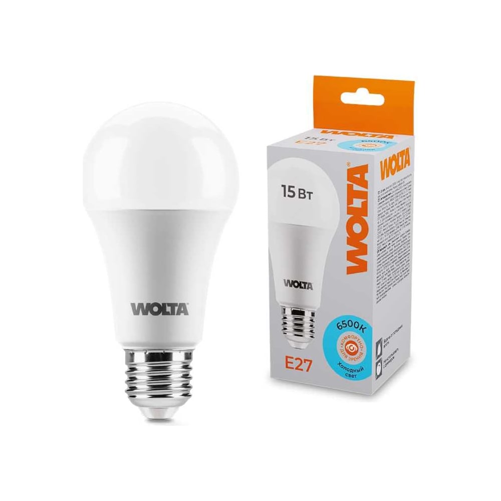 Светодиодная лампа Wolta LED груша, BL, 15Вт, 6500К Холодный белый свет, А60, E27 25W60BL15E27