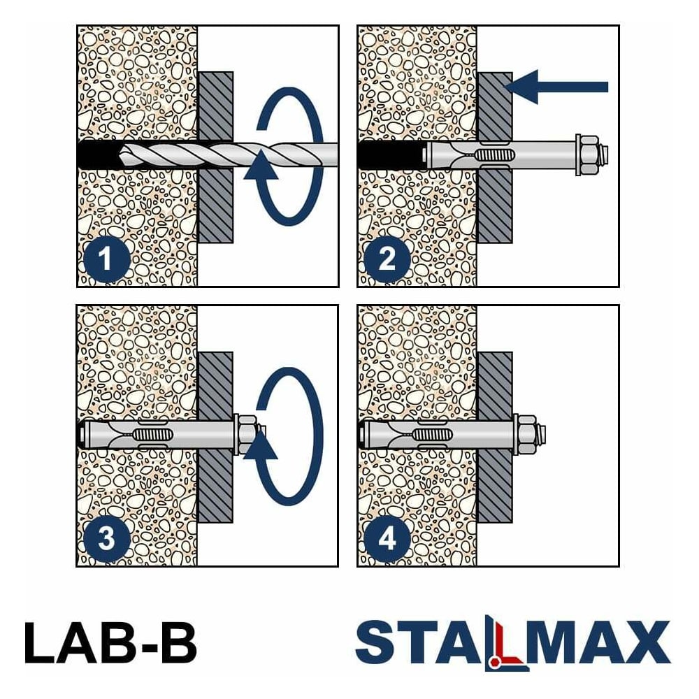 Анкерный болт потайной с гайкой STALMAX LAB-B 10х150 (М8) (арт. 10976) оц. сталь (уп. 50 шт) 10976-023