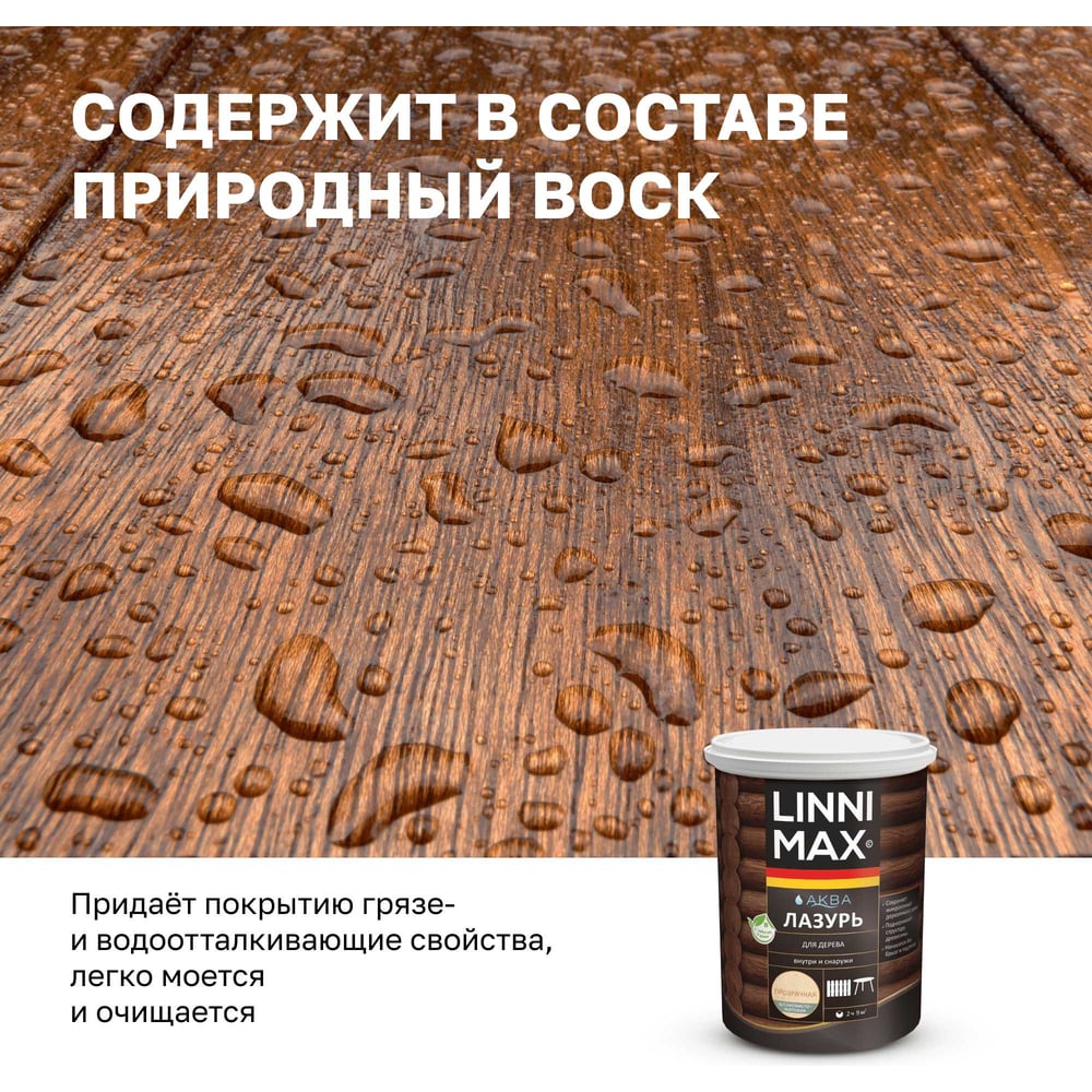 Аква Лазурь для дерева LINNIMAX прозрачная 0,9 л 948105361