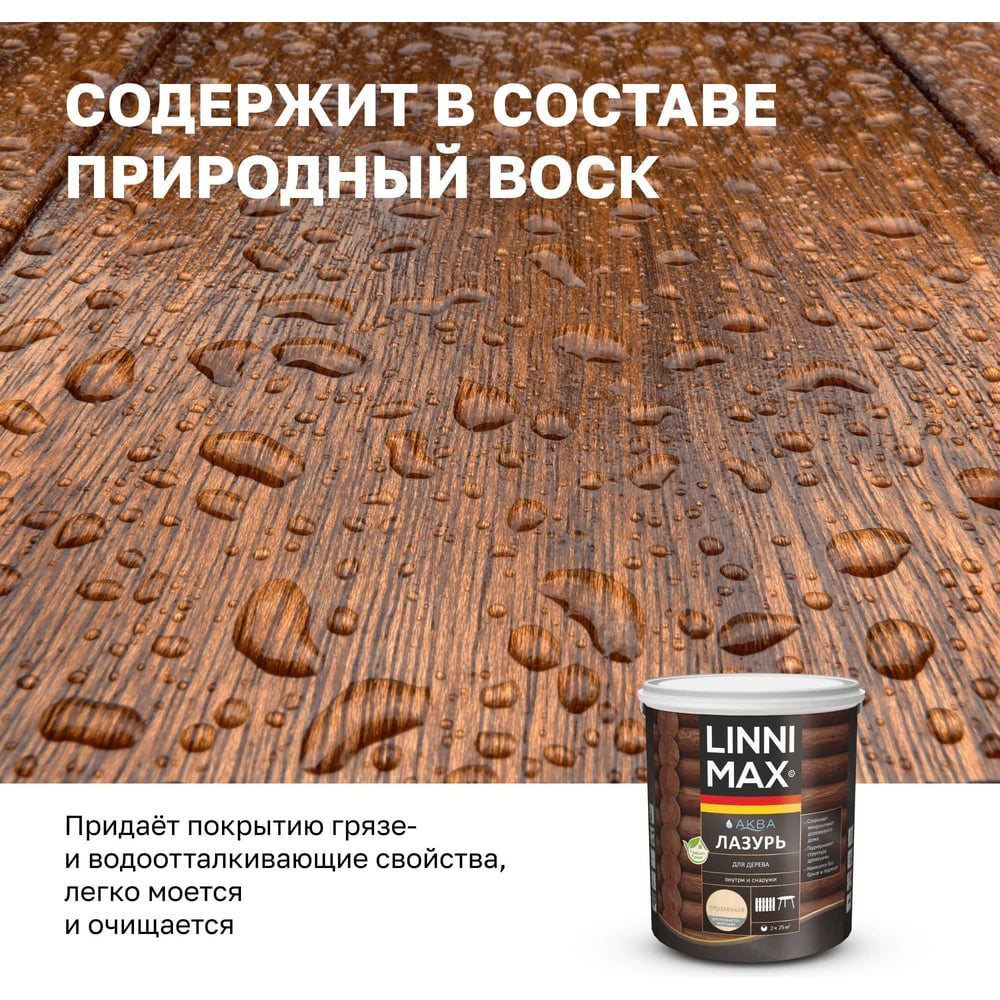 Аква Лазурь для дерева LINNIMAX прозрачная 2,5 л 948105363
