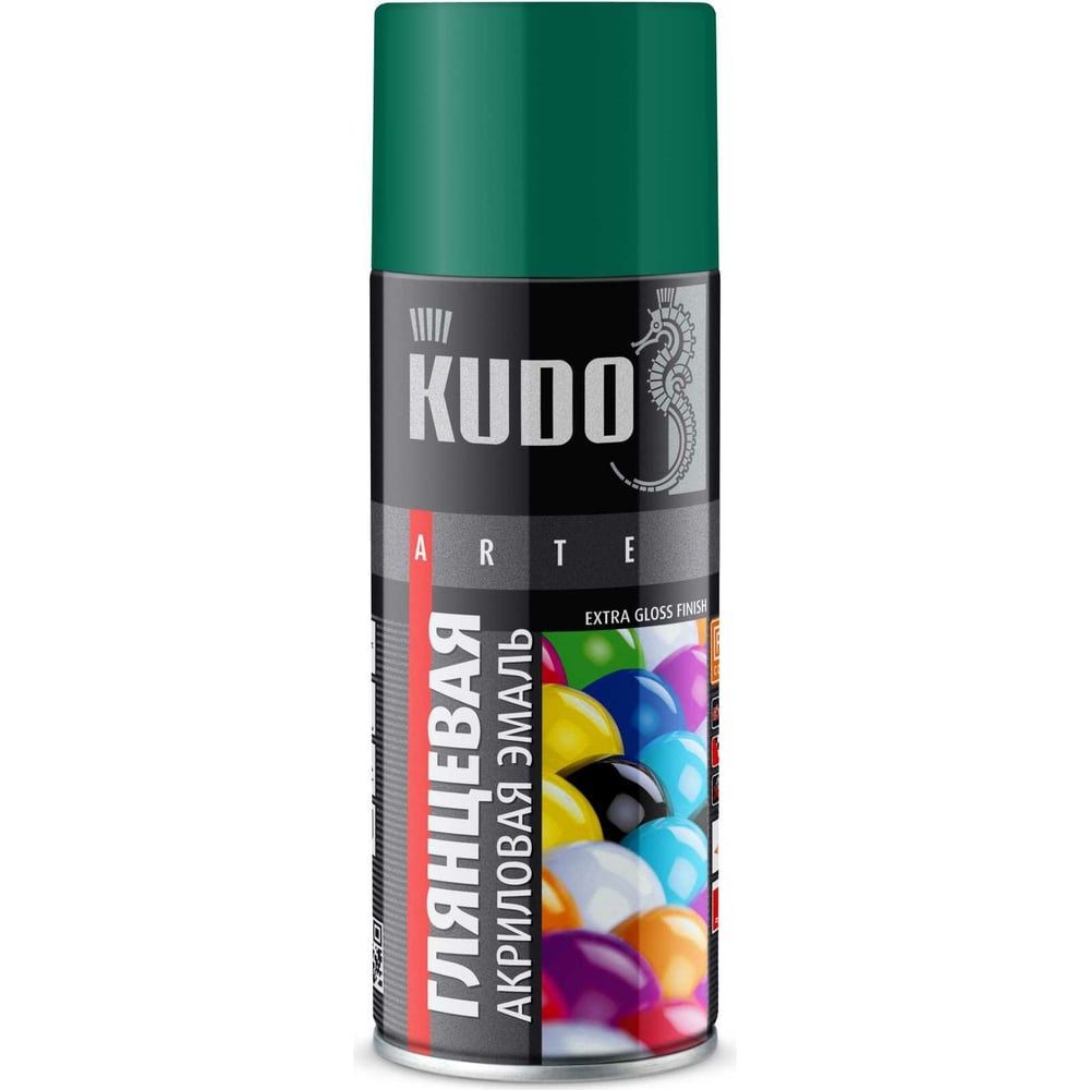 Эмаль универсальная акриловая KUDO RAL 6016, тёмно-зелёная, высокоглянцевая, 520 мл KU-A6016