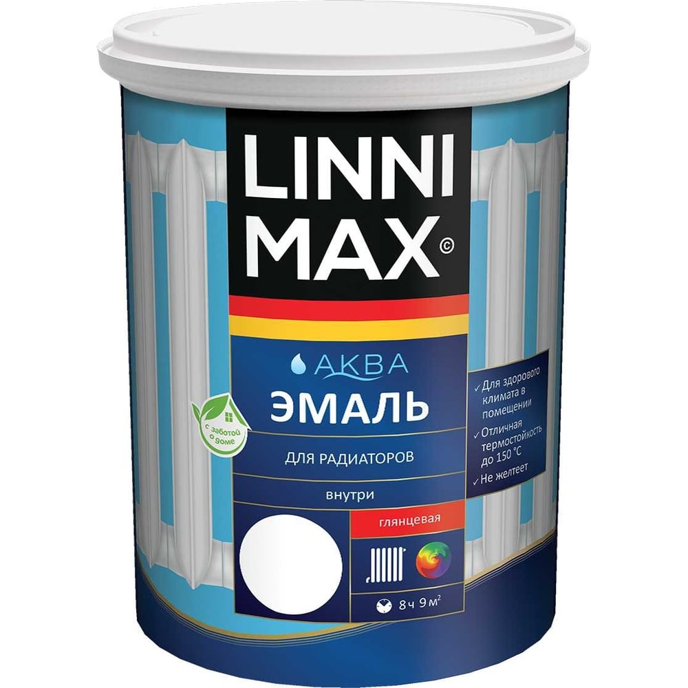 Акриловая эмаль для радиаторов LINNIMAX (ALPINA) аква для внутренних работ глянцевая белый 0,9 л 948105458