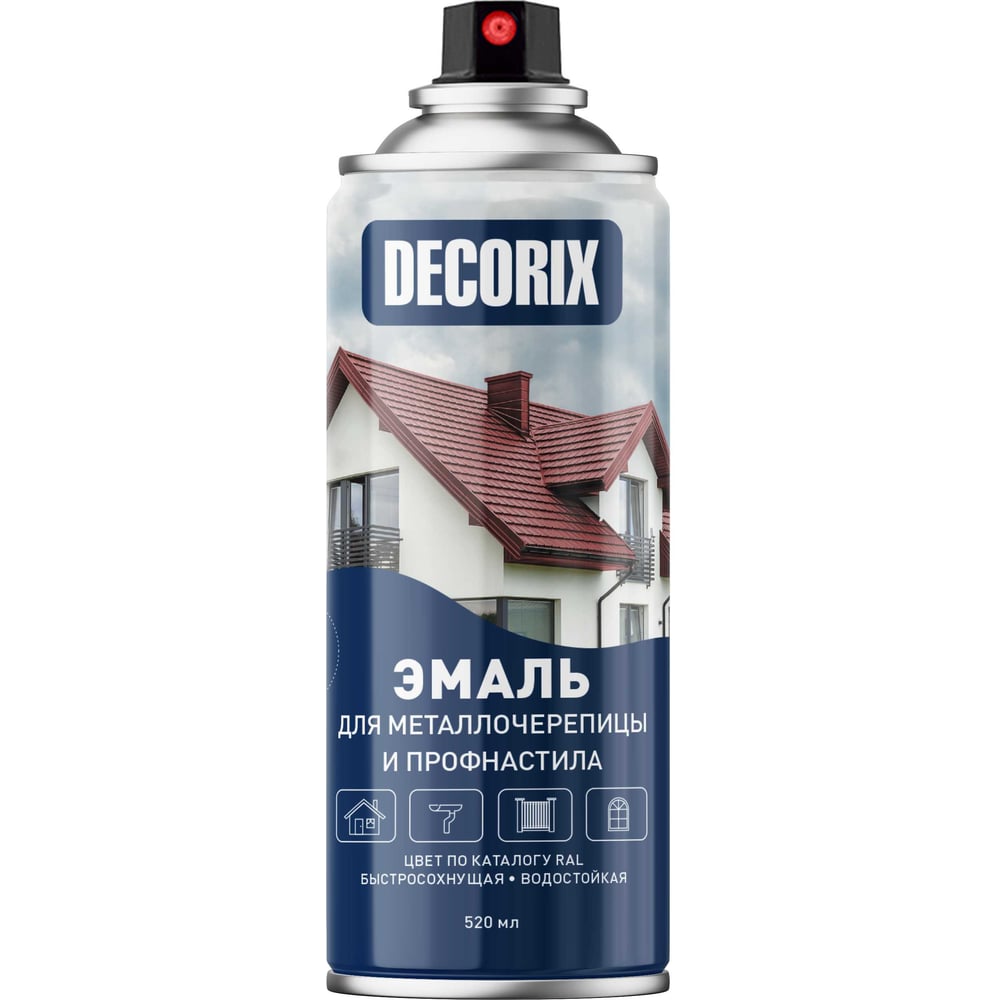 Аэрозольная эмаль для металлочерепицы и профнастила Decorix (акриловая глянцевая RAL 3005 винно-красный 520 мл) 0137-3005 DX