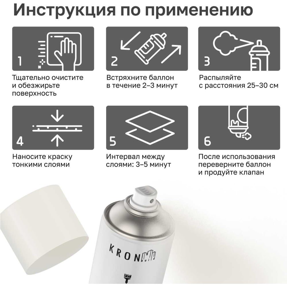 Эмаль акриловая Kronbuild RAL 9003 белая, глянец, 520 мл SP9003G