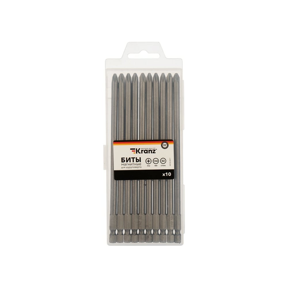 Бита (10 шт PH2x150 мм сталь S2) для шуруповерта KRANZ KR-92-0411