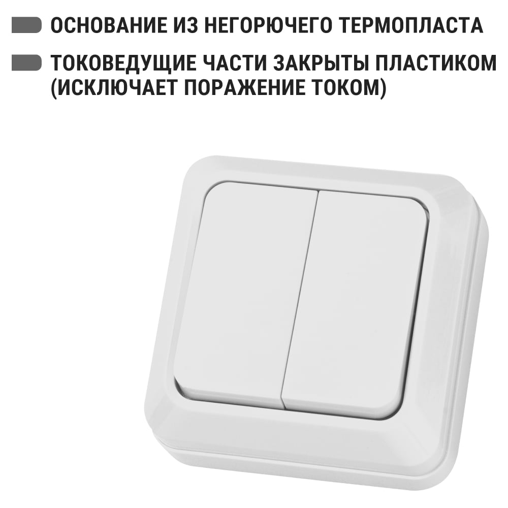 Выключатель TDM ELECTRIC 2-кл. открытой установки IP20 10А, белый серия "Ладога" SQ1801-0003