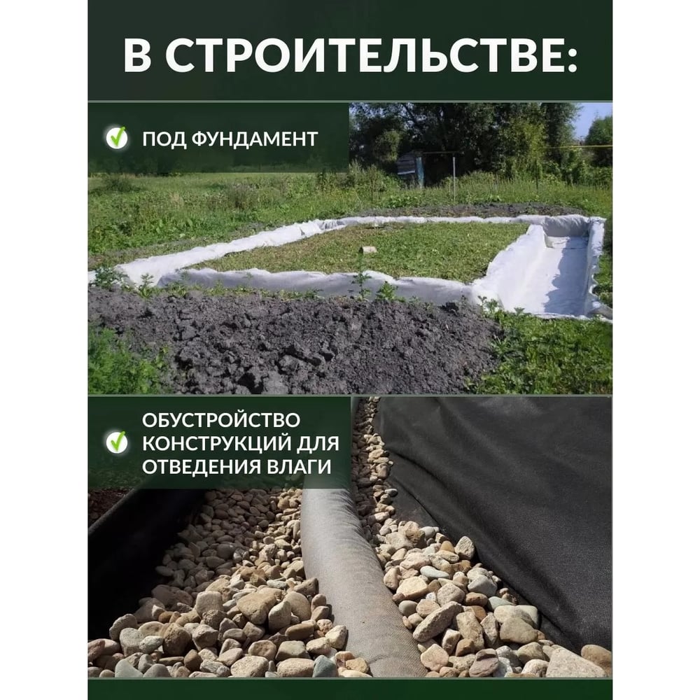 Геотекстиль садовый и строительный 80 50 г/м², 1.6x2 м Доминар C18224