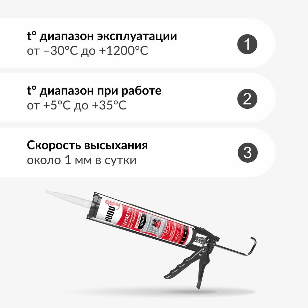 Силикатный герметик для каминов и печей KUDO 1200С черный 280 мл KSK-702