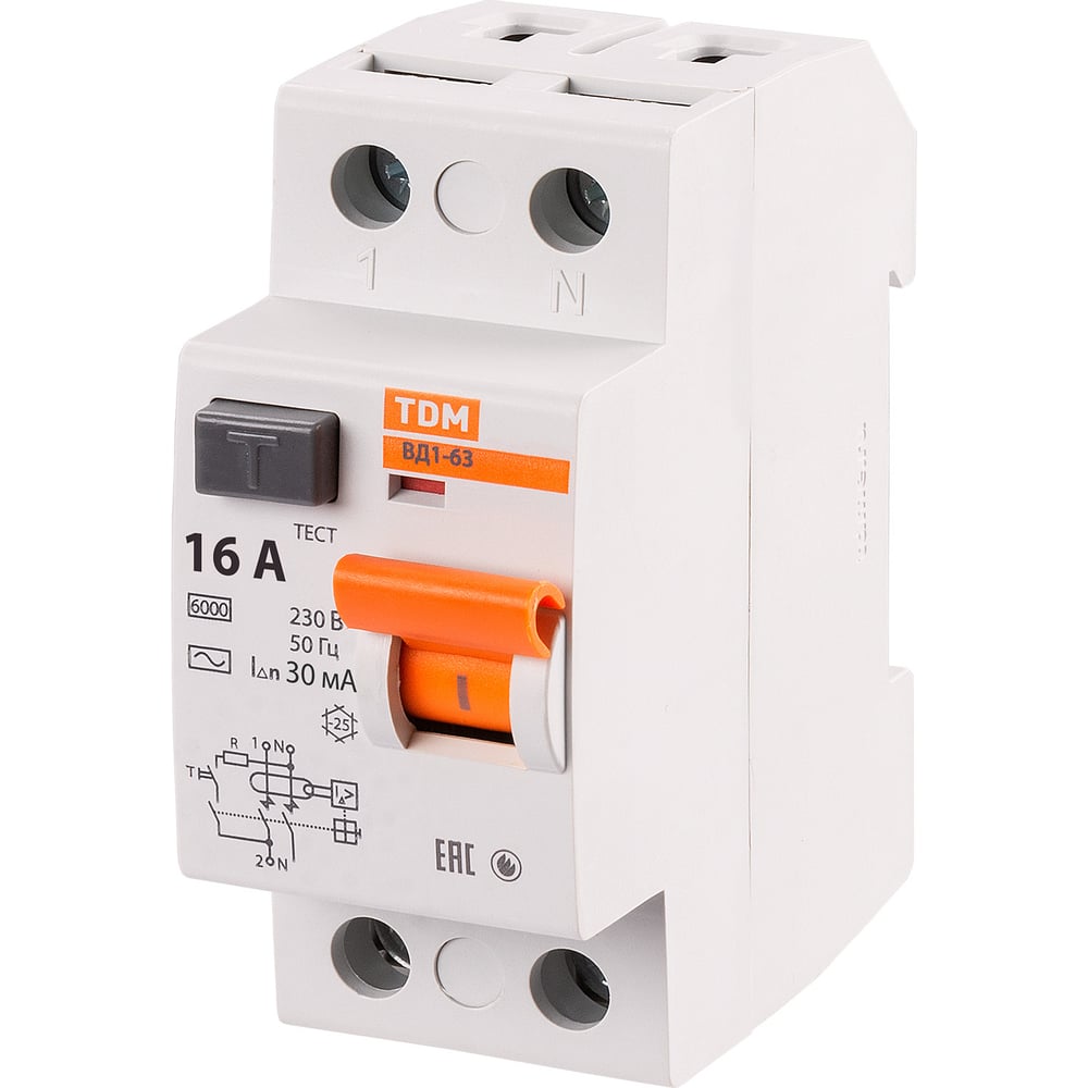 Устройство защитного отключения TDM ELECTRIC ВД1-63 2Р 16А 30мА SQ0203-0004
