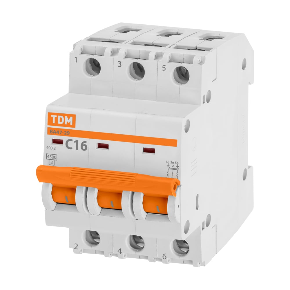 Автоматический выключатель TDM ELECTRIC ВА47-29 3Р 16А 4.5кА х-ка С SQ0206-0109