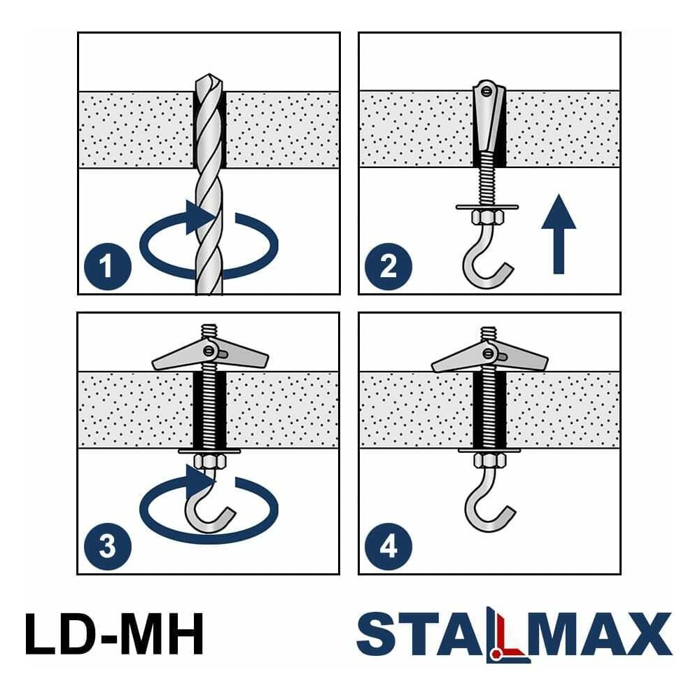 Дюбель STALMAX металлический LD-MH М8х100 складной пружинный с крюком (арт. 11639) оц. сталь (уп. 25 шт) 11639-023