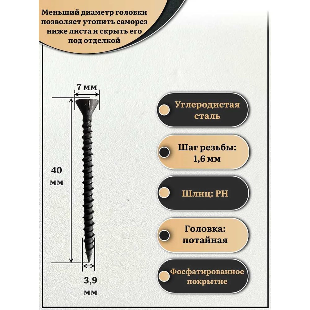 Саморез шуруп для крепления ГВЛ (гипсокартон) 23 БОЛТА 3,9x40 1 кг БП-00002625кг