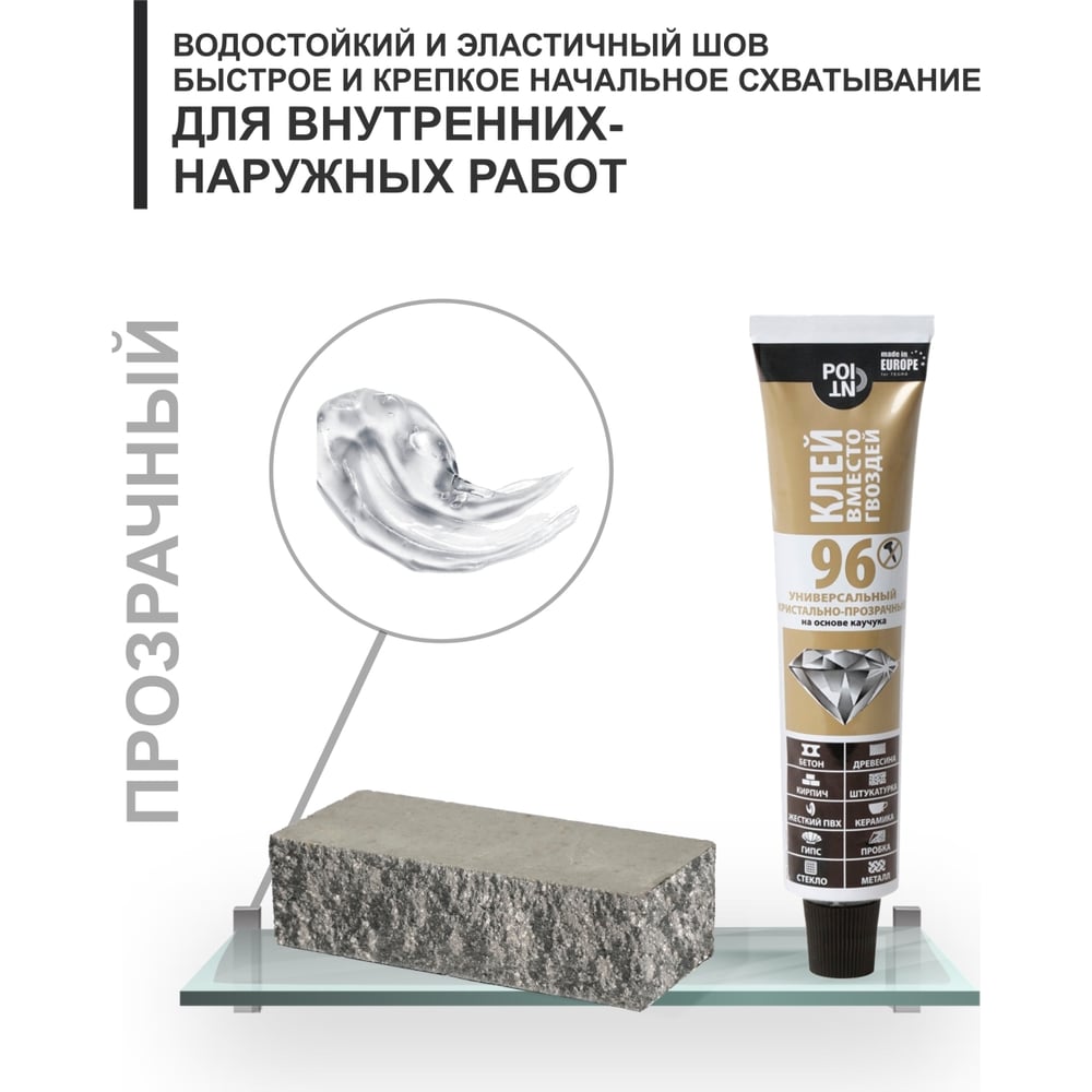 Клей вместо гвоздей POINT 96, кристально-прозрачный, в шоу-боксе, 80 мл 03-1-0-196