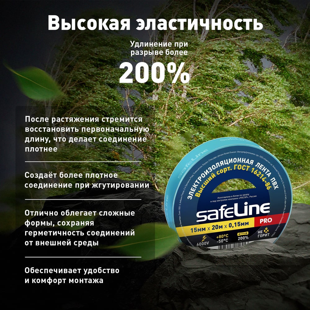 Изолента Safeline ПВХ 15мм х 20м синяя 9365