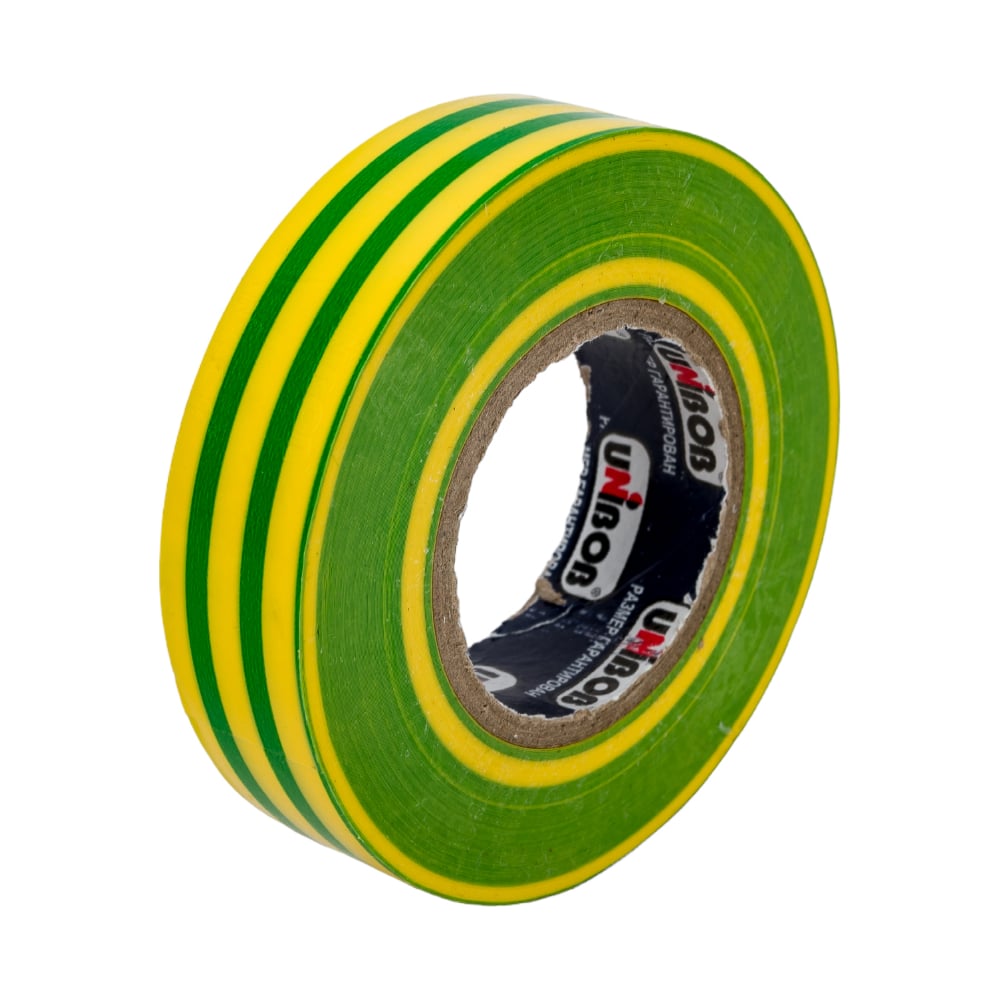 Изолента ПВХ UNIBOB 19 мм х 20 м, желто-зеленая 211759