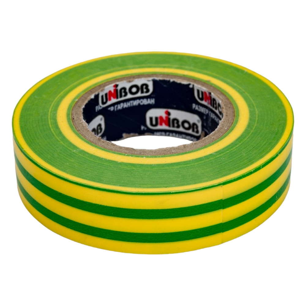 Изолента ПВХ UNIBOB 19 мм х 20 м, желто-зеленая 211759