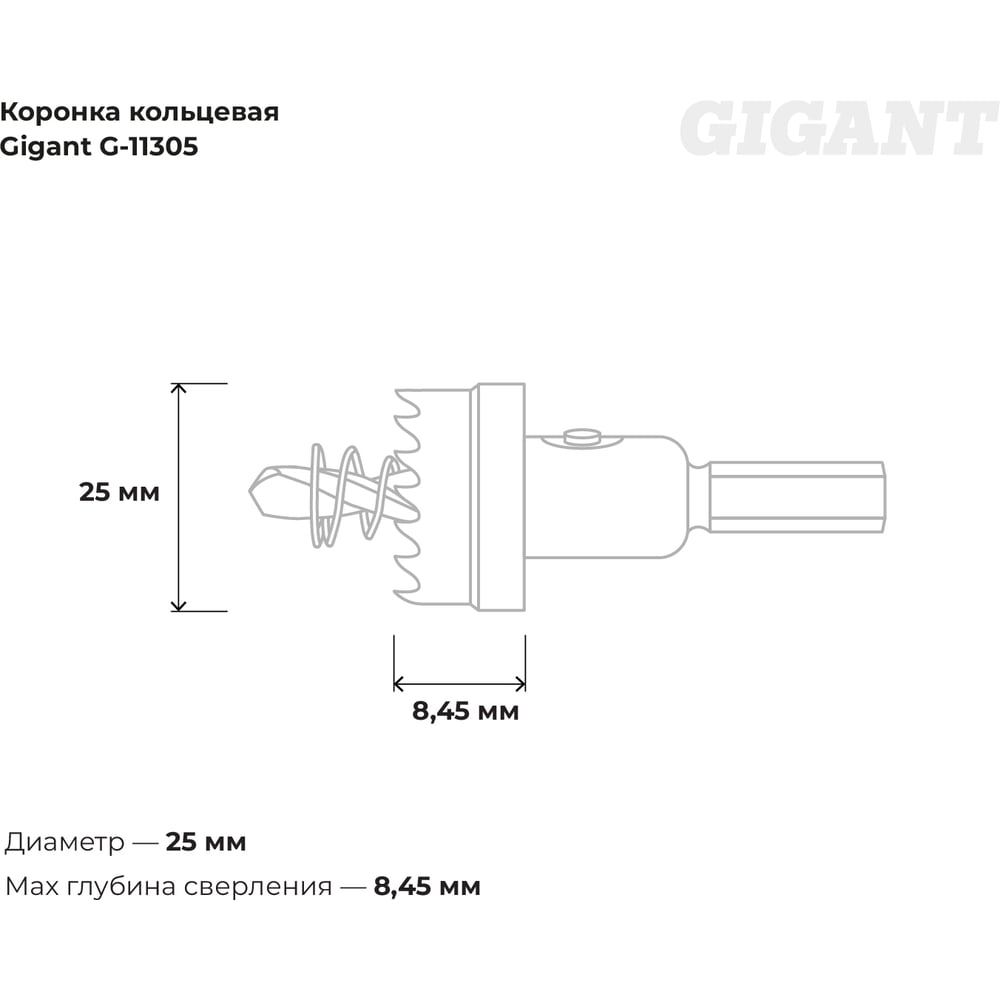 Коронка кольцевая 25 мм Gigant G-11305