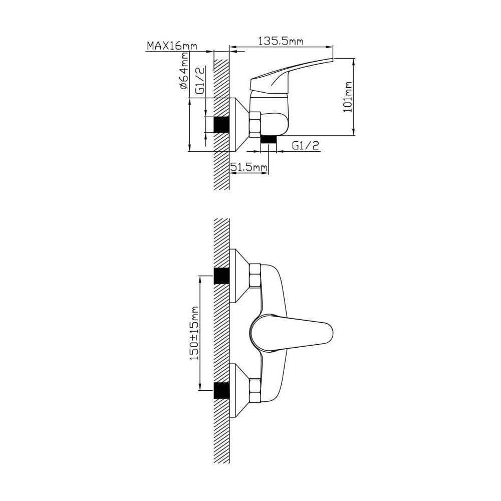 Смеситель для душа AV Engineering ROM латунь, D40 AVROM5-A101-220