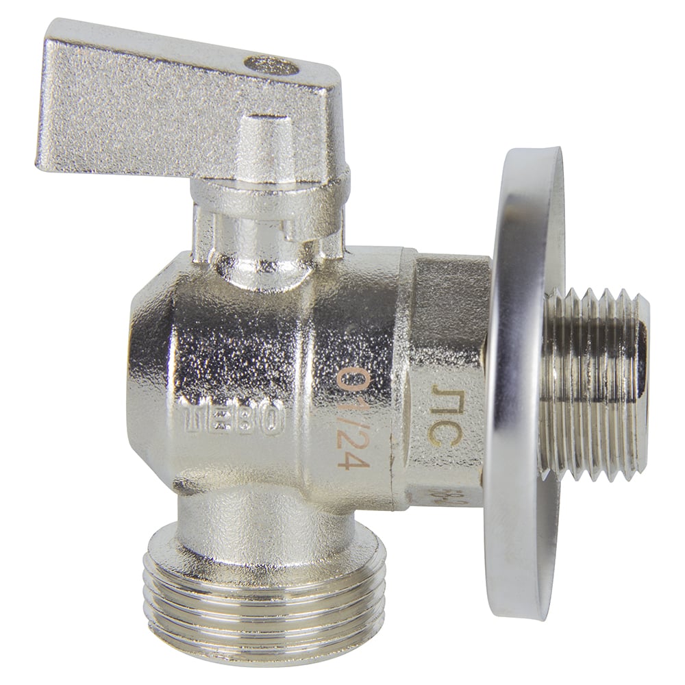 Кран шаровой для стиральной машины угловой TEBO НАР/НАР 1/2"х3/4" с отражателем T-КШ.С.555.1234.ХР.CN