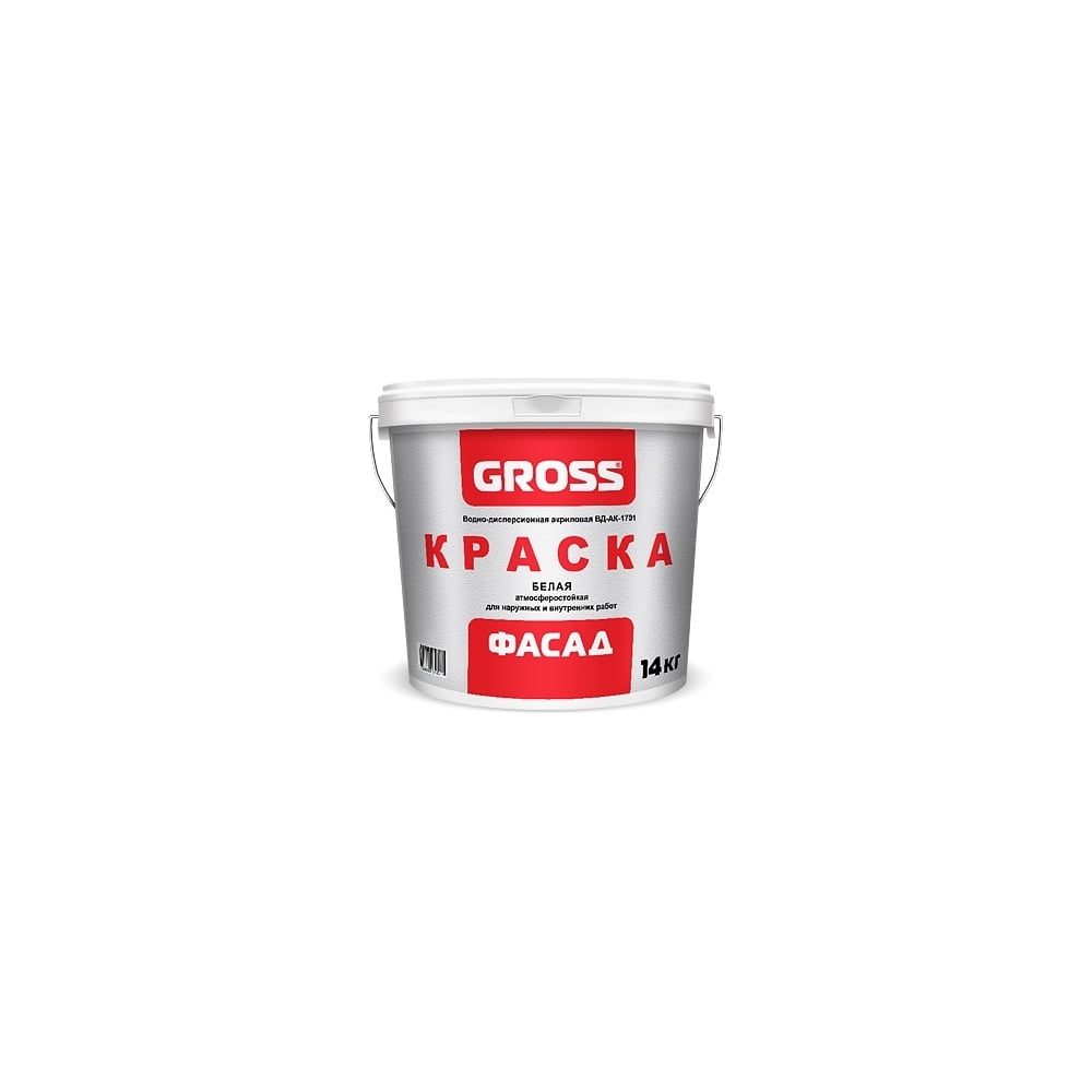 Фасадная краска GROSS Фасад, белая, база А, 14кг 4620002840211