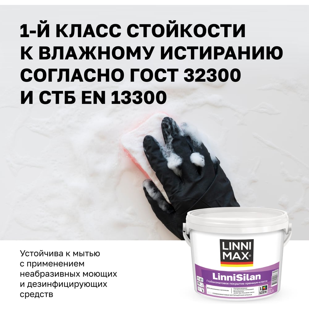 Водно-дисперсионная краска LINNIMAX LinniSilan (Caparol CapaSilan) для внутренних работ база 1, 2,5 л 948105760