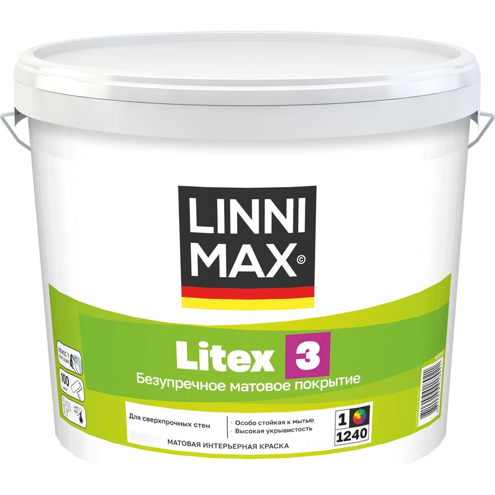 Краска водно-дисперсионная для внутренних работ LINNIMAX Litex 3 / Литекс 3 База 1, 0,9 л 948106193