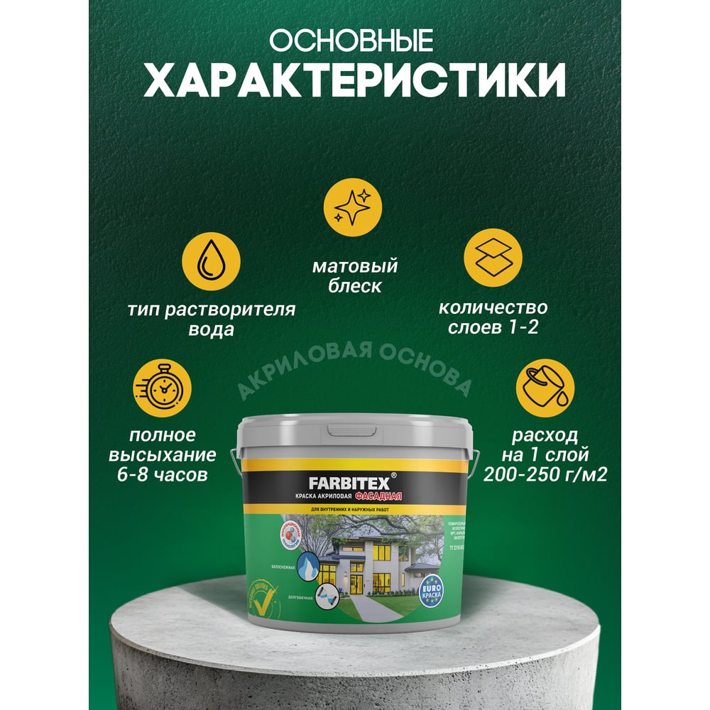 Акриловая фасадная краска Farbitex 6 кг 4300001555