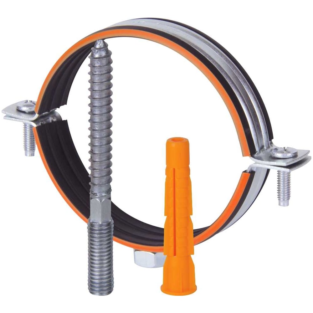 Трубный металлический хомут HUMALT М8 (20-24) 1/2", с гайкой, шпилькой-шурупом и дюбелем 007040101
