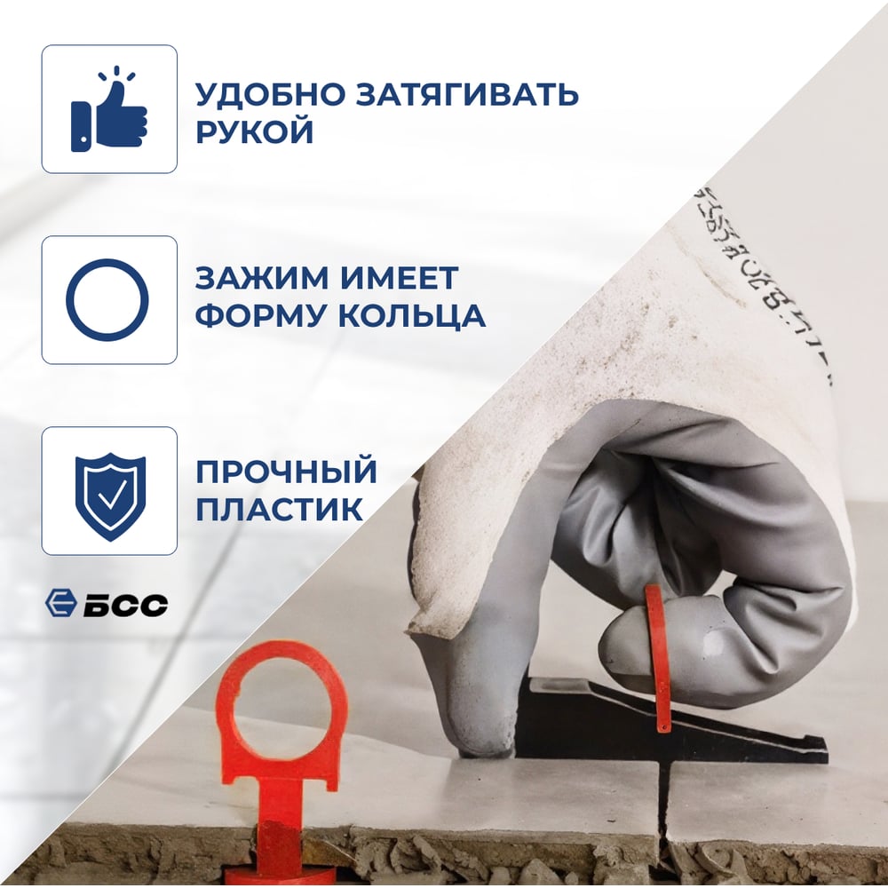 Система выравнивания плитки БСС (СВП) кольцо 1.5мм, зажим 500шт 4678596147070