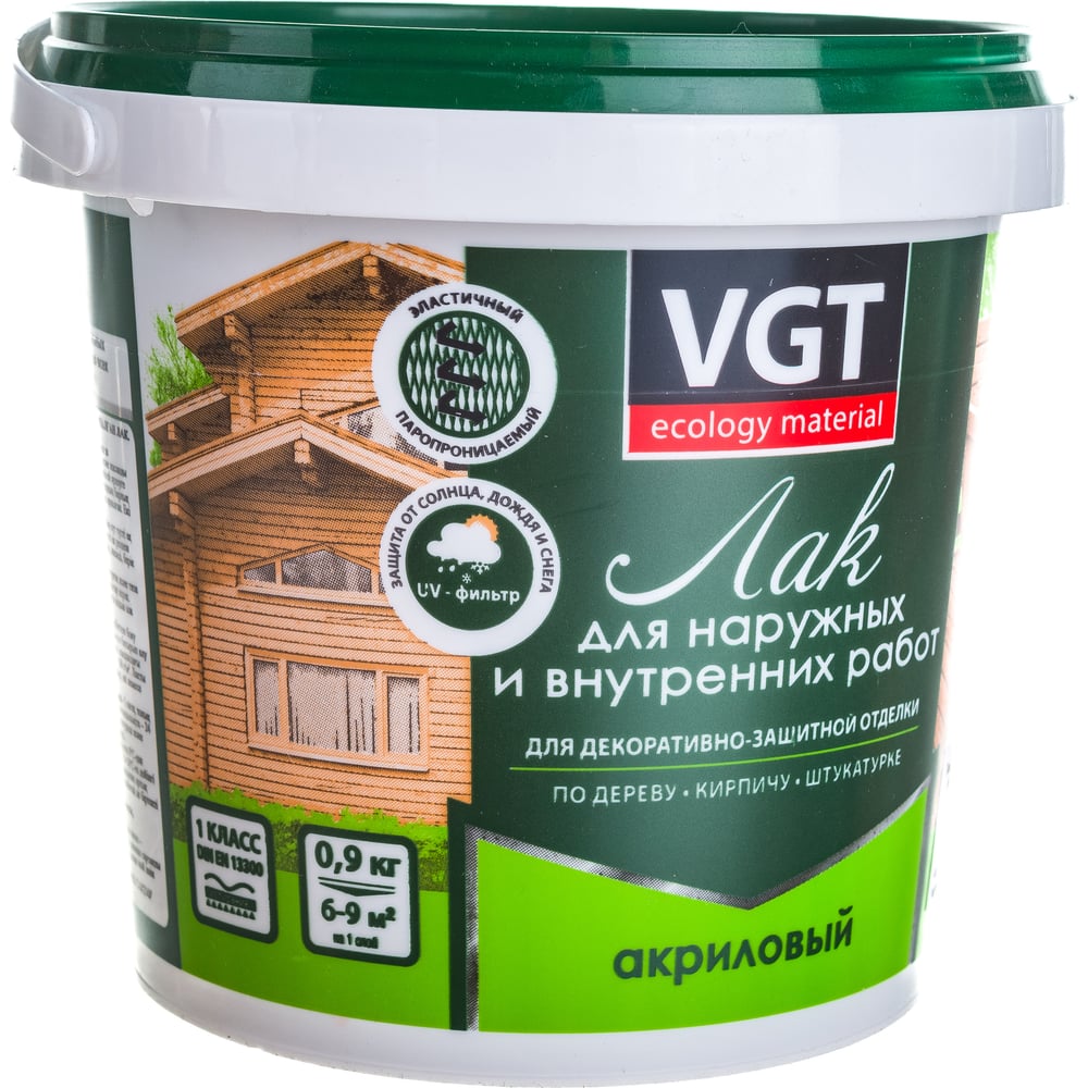 Акриловый лак для наружных и внутренних работ VGT матовый, бесцветный 0,9 кг 11600825
