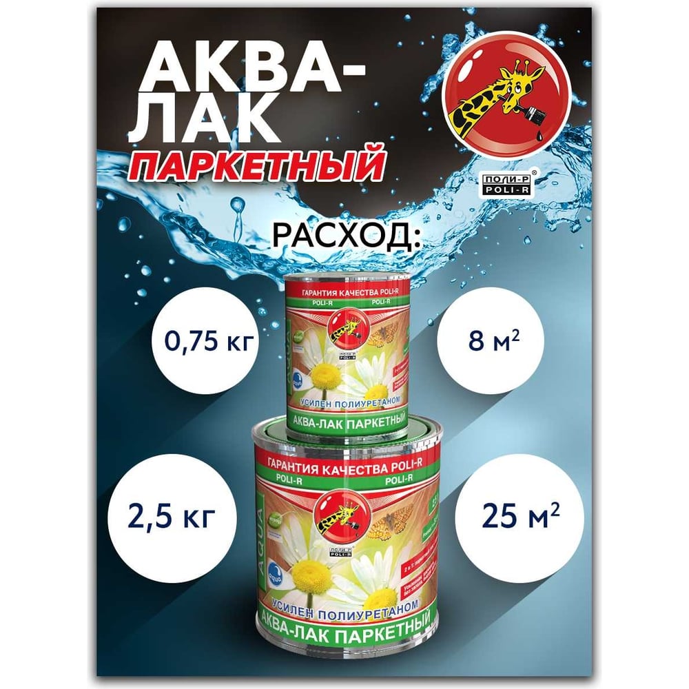 Аква-лак паркетный Poli-R глянцевый, 2,5 л 22520