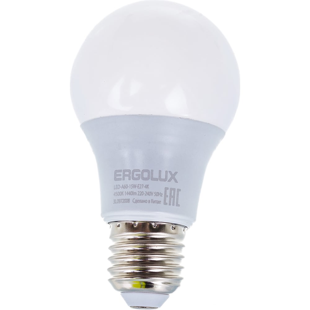 Электрическая светодиодная лампа Ergolux LED-A60-15W-E27-4K ЛОН 15Вт Е27 4500К 13638