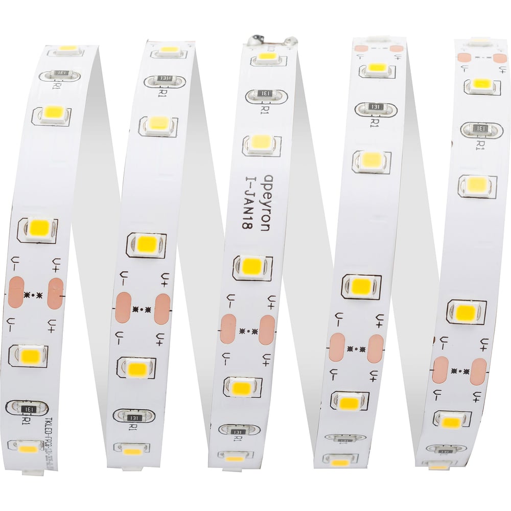 Светодиодная лента Apeyron 12В, 4,8Вт/м, smd3528, 60д/м, IP20, 280Лм/м, ширина подложки 8мм/142